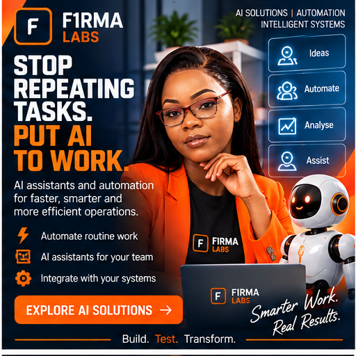 F1RMA Labs promotional flyer: AI solutions and automation