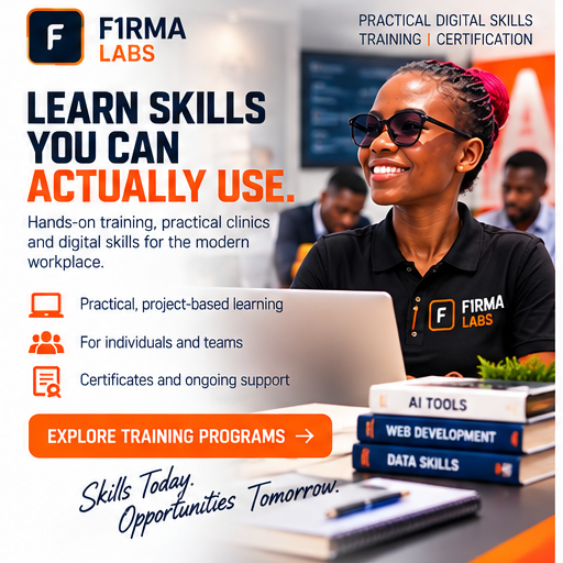 F1RMA Labs promotional flyer: Practical digital skills and training