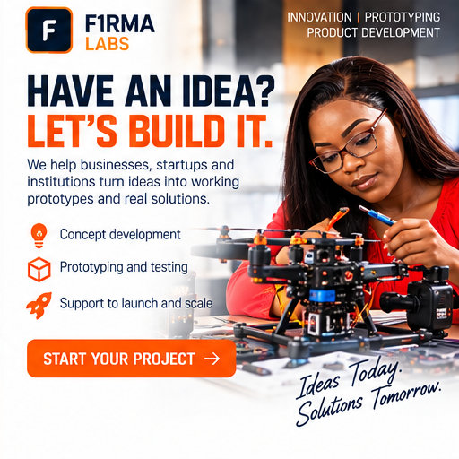F1RMA Labs promotional flyer: Innovation, prototypes and product development
