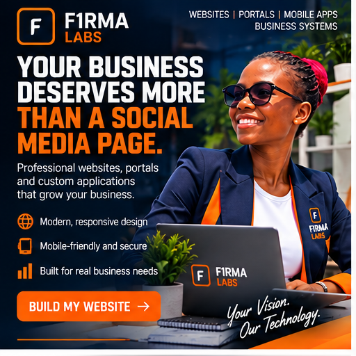 F1RMA Labs promotional flyer: Websites, portals and mobile applications